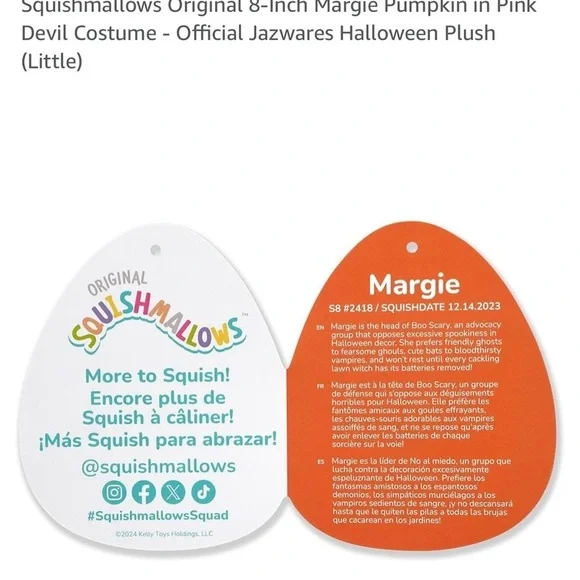 Margie the cute Pumkin Bat w/pink wings Squishmallow - Picture 7 of 9